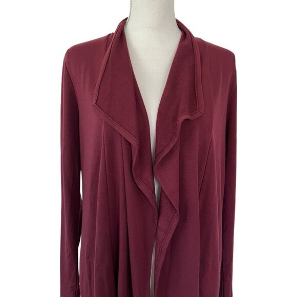 J Jill Luxe Tencel Draped Open Front Cardigan Size M Red Loungewear Travel - Picture 3 of 7